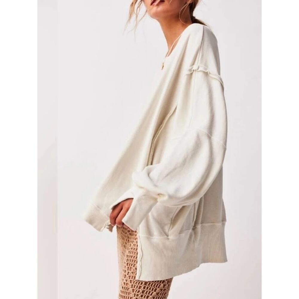 FREE PEOPLE NWT We The Free Camden Sweatshirt White Cream Boatneck Small - Picture 3 of 9